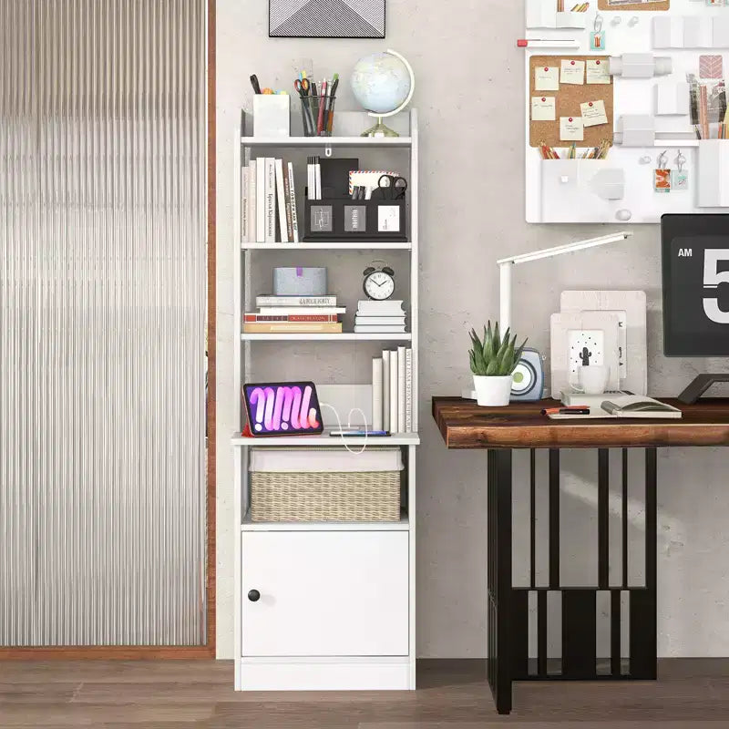Nightstand Bedside End Side Table Bookshelf w/ Charging Station
