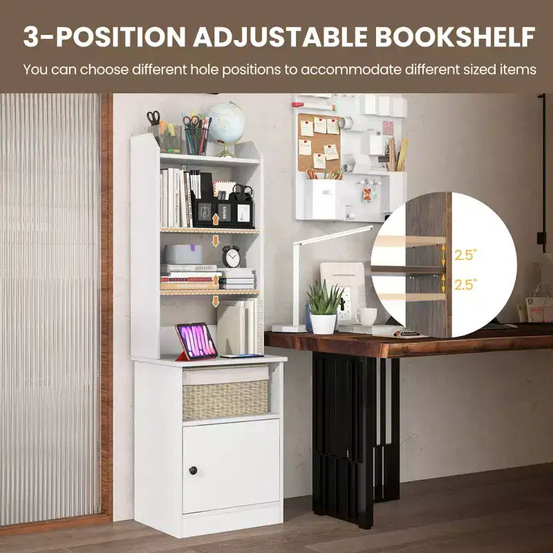 Nightstand Bedside End Side Table Bookshelf w/ Charging Station