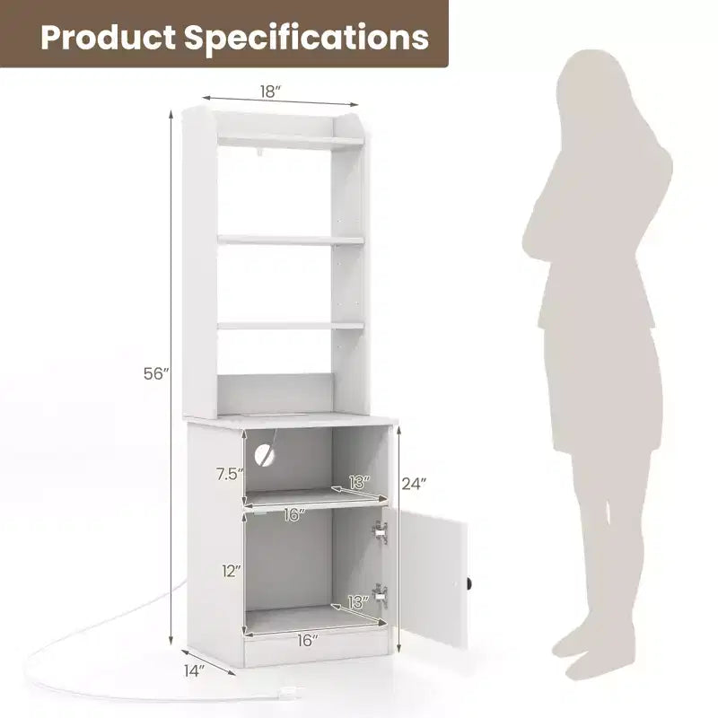 Nightstand Bedside End Side Table Bookshelf w/ Charging Station