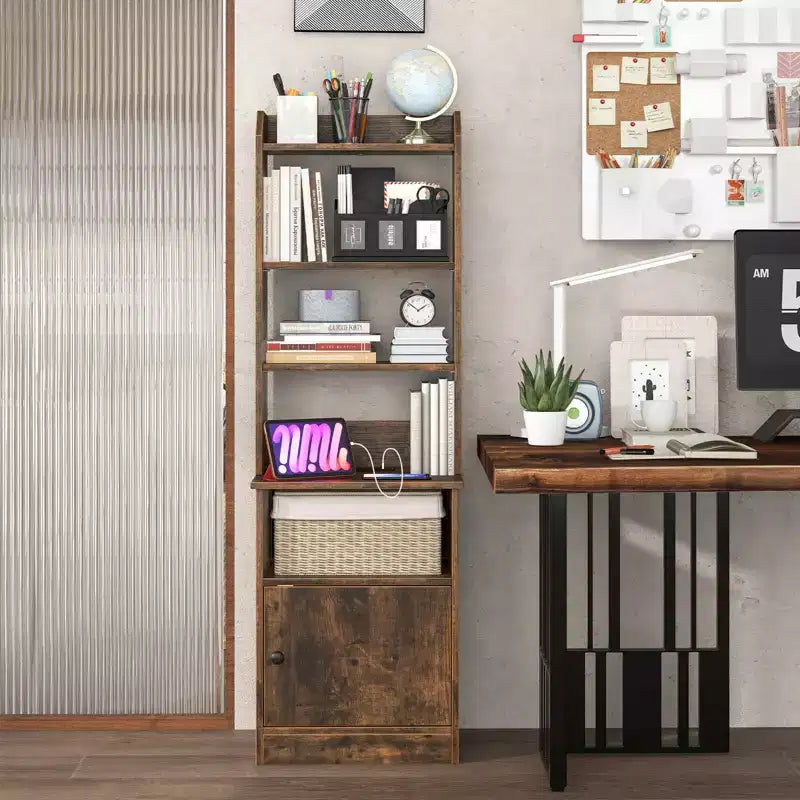 Nightstand Bedside End Side Table Bookshelf w/ Charging Station