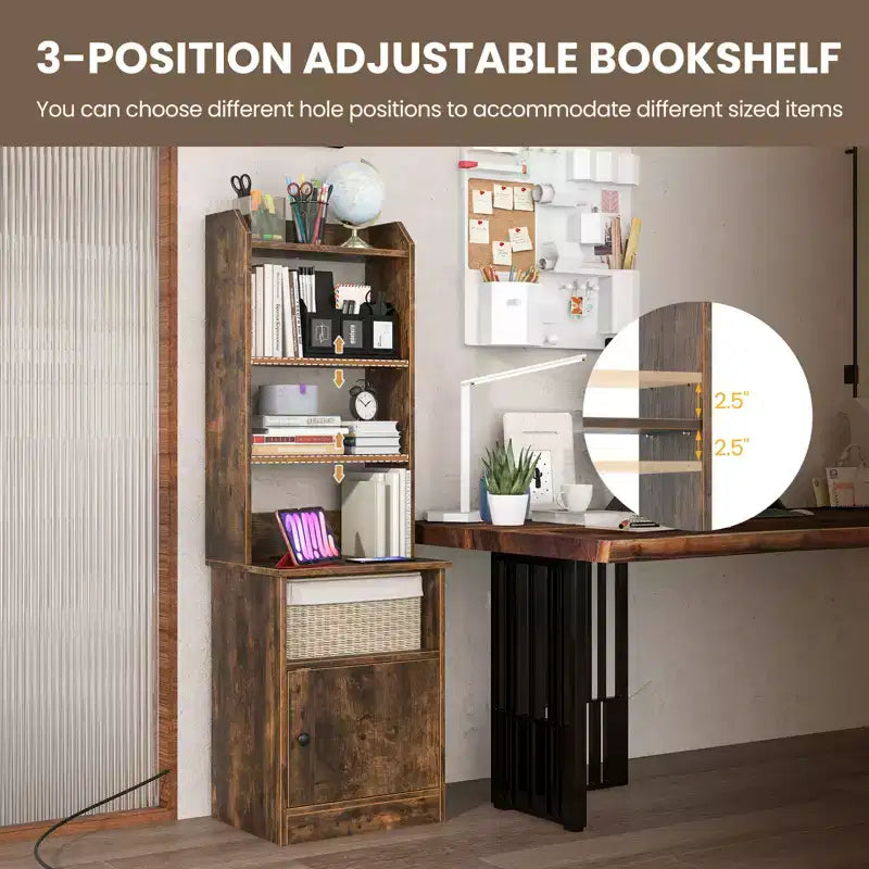 Nightstand Bedside End Side Table Bookshelf w/ Charging Station