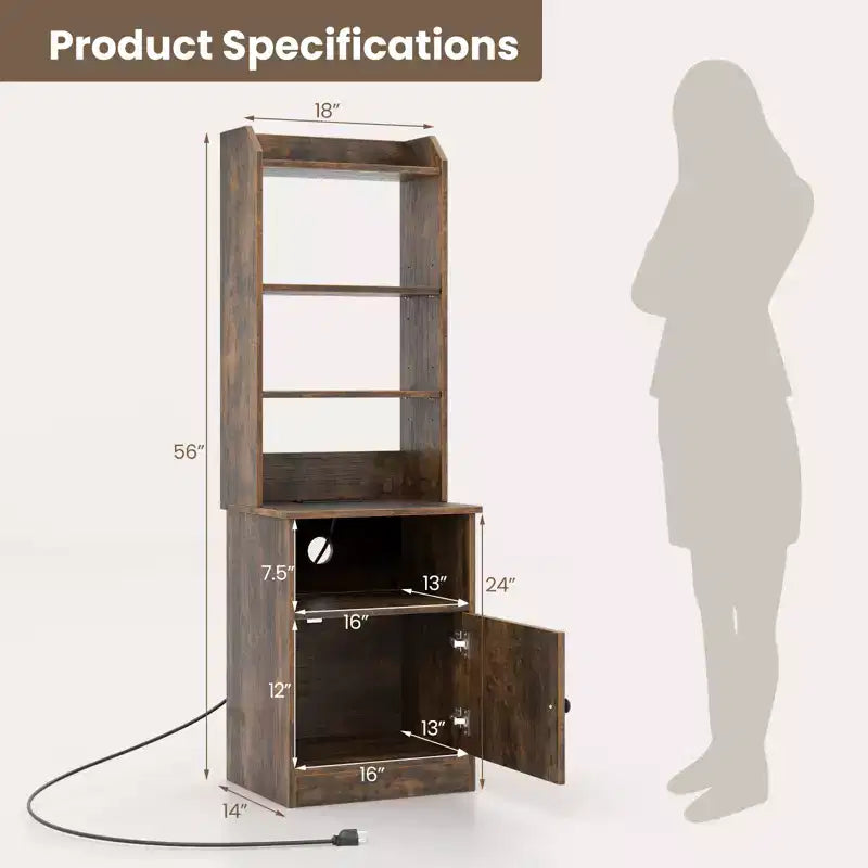 Nightstand Bedside End Side Table Bookshelf w/ Charging Station