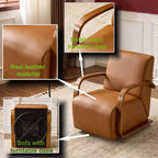 Fauteuil d'appoint pivotant, Fauteuil de loisirs avec revêtement en similicuir, accoudoirs en bois massif, Fauteuil pivotant ergonomique pour le salon