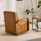 Fauteuil d'appoint pivotant, Fauteuil de loisirs avec revêtement en similicuir, accoudoirs en bois massif, Fauteuil pivotant ergonomique pour le salon