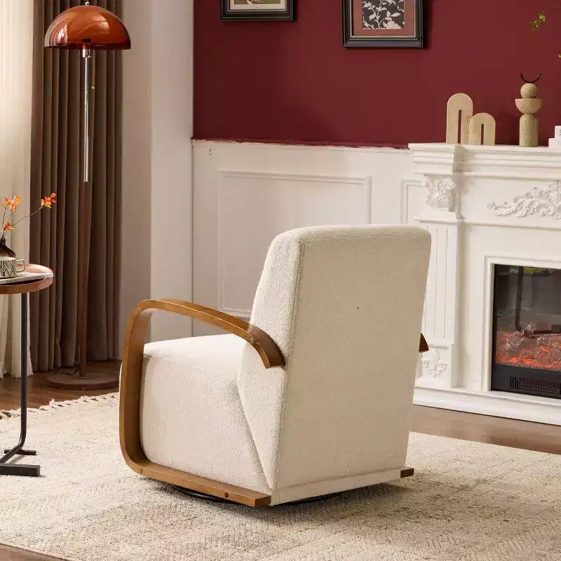 Swivel Accent Chair, Leisure Chair with Faux Leather Upholstery, Solid Wood Armrests, Ergonomic Single Swivel Sofa Chair for Living Room