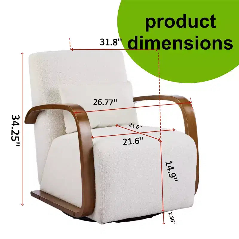 Swivel Accent Chair, Leisure Chair with Faux Leather Upholstery, Solid Wood Armrests, Ergonomic Single Swivel Sofa Chair for Living Room